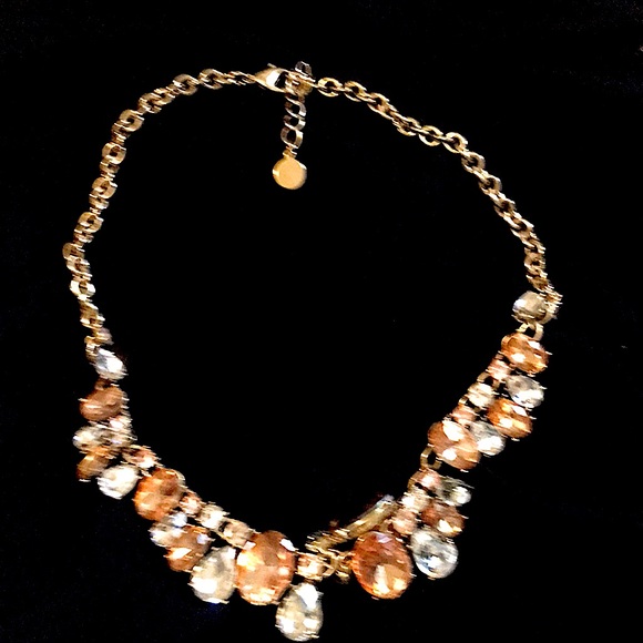 Statement Necklace with Amber and clear rhinestones, gold chain. Stunning! - Picture 2 of 4